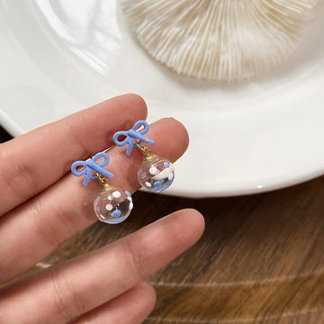 DAIIIBABYYY  -  Sweet Girls INS Pink Blue Bow-knot Ball Flower Stud Earrings Set for Women Korean Fashion Bow Earring Party Jewelry Gift
